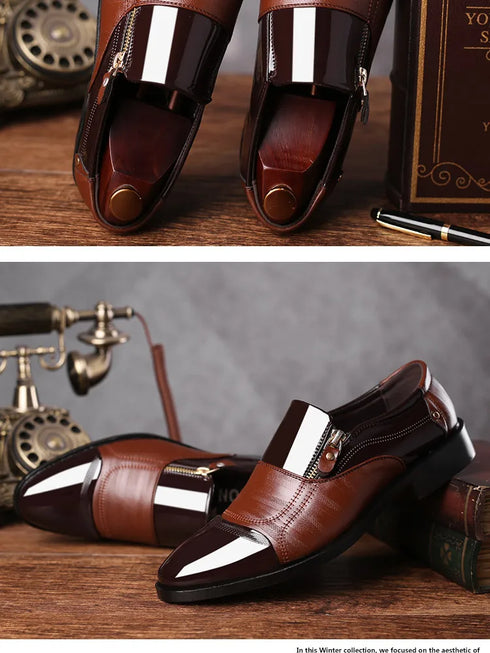 Elegant Breathable Leather Oxfords for Men - Stylish Formal Dress Shoes Perfect for Office, Parties, and Weddings with Comfortable Rubber Outsole and Lace-up Closure